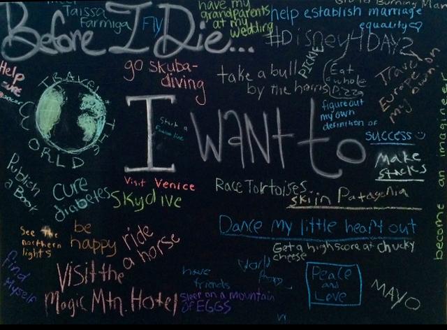 The Before I Die mural, from the committees Martin Luther King day teach-in on Jan. 23.