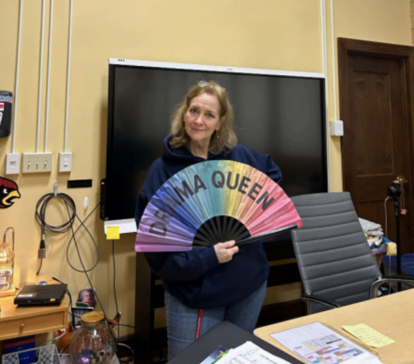 Mrs. Butterfield with her “Drama Queen” fan